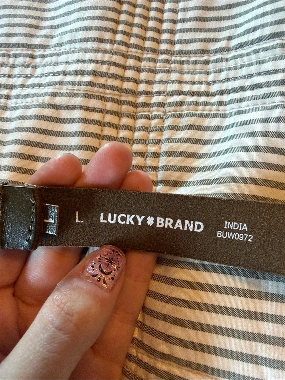 Lucky Brand Olive Green Leather Belt with Distressed Silver Buckle